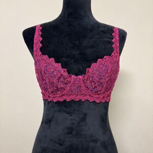 Victoria's Secret Bra Womens 34B Pink Lace Balconette Sheer Unlined Sexy